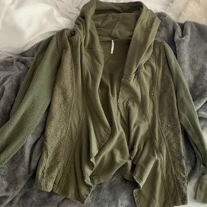 Free People Green Ruffle Hooded Sweater